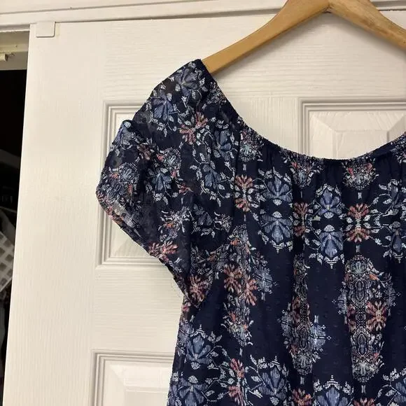 Speechless Juniors Off Shoulder Babydoll Navy Blue Floral Feminine. Size Large - Picture 2 of 5